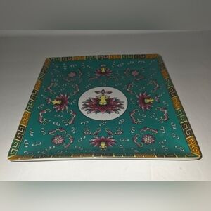 World Market square decorative plate featuring a retired lotus flower pattern.